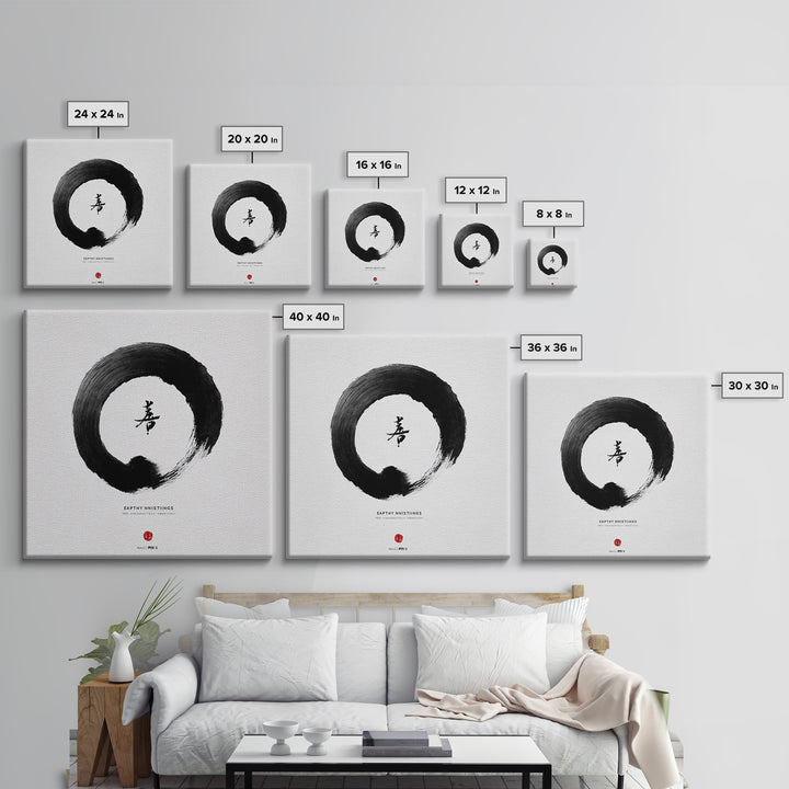 Zen Enso Circle Japanese Calligraphy Wall Art Print, Minimalist Black And White Meditation Decor For Modern Home
