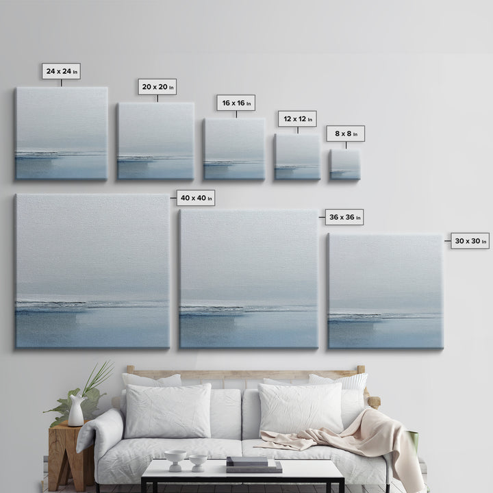 Minimal Misty Seascape In Soft Grey And Blue Wall Art, Neutral Abstract Ocean Canvas Print For Modern Decor