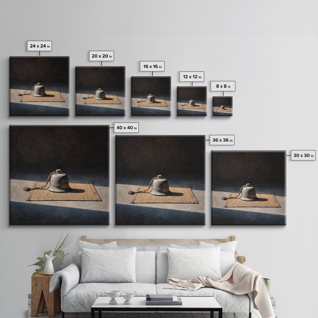 Minimal Still Life Bell Wall Art, Rustic Neutral Object Painting Framed Canvas Print, Modern Farmhouse Decor, Wall Art