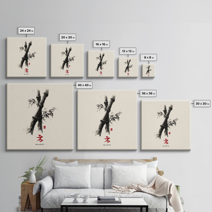 Minimalist Bamboo Ink Balance Wall Art, Japanese Zen Calligraphy Print, Wabi Sabi Japandi Decor Canvas Print