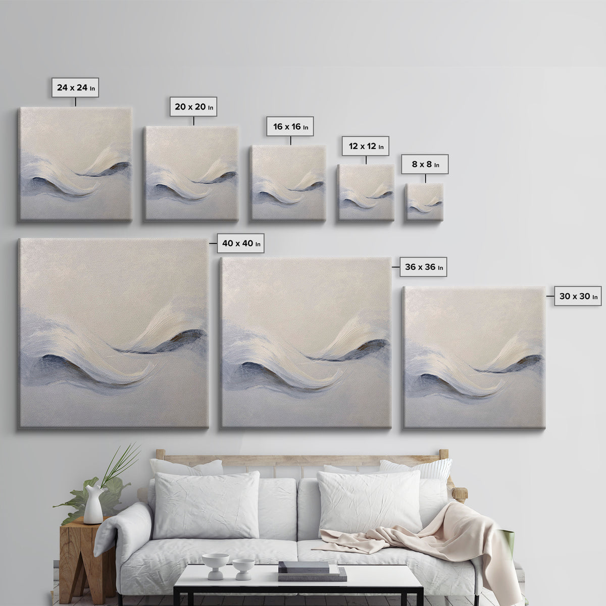 Neutral Abstract Wave Texture Wall Art, Minimalist Beige Painting Framed Canvas Print, Modern Living Room Decor