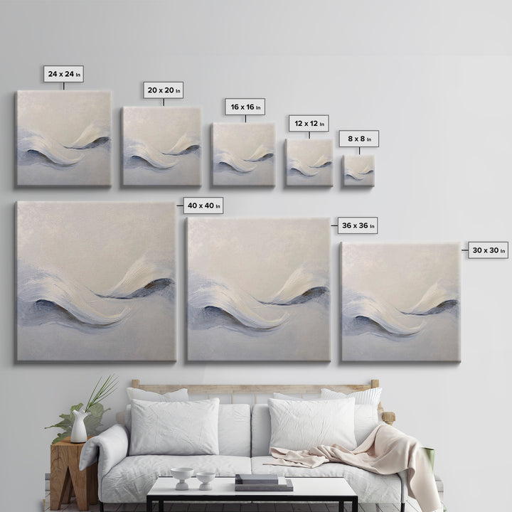 Neutral Abstract Wave Texture Wall Art, Minimalist Beige Painting Framed Canvas Print, Modern Living Room Decor