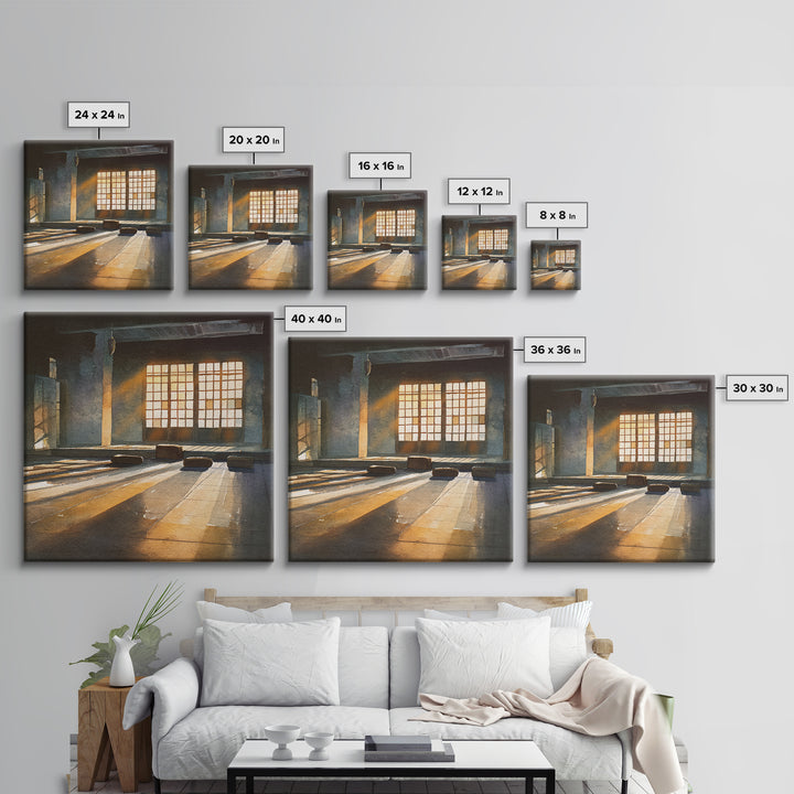 Sunlit Japanese Interior Wall Art, Warm Minimalist Room Print, Serene Zen Home Decor, Calming Light Wall Art