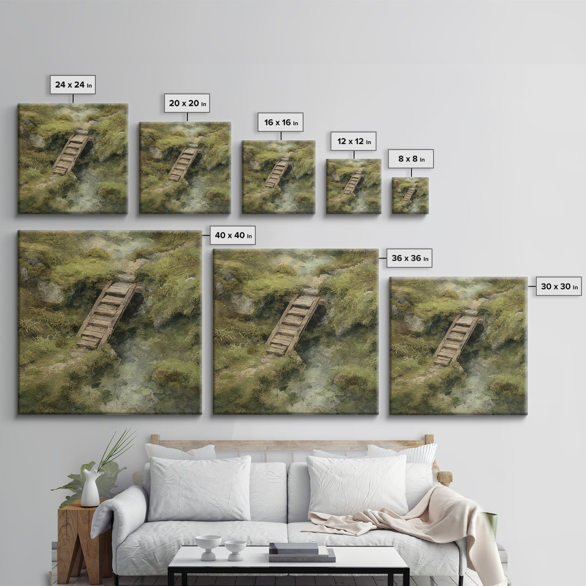 Rustic Wooden Footbridge Over Stream Wall Art, Tranquil Forest Landscape Canvas Print, Nature Home Decor For Bedroom Or Cozy Living Room