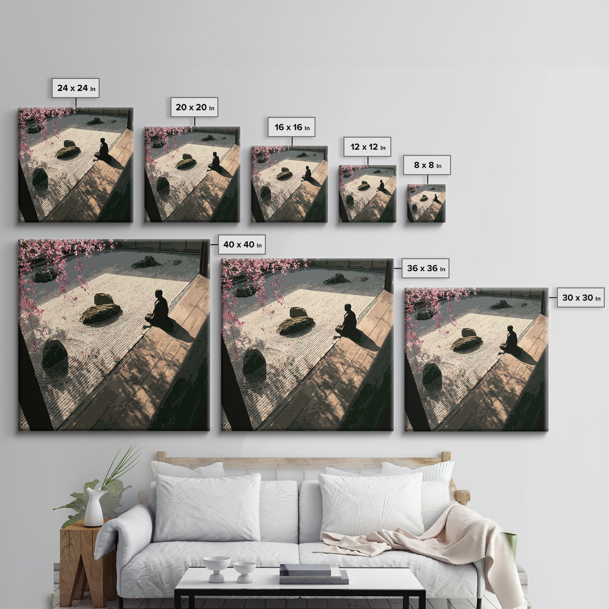 Zen Garden Meditation Canvas Print, Serene Japanese Wall Art, Tranquil Minimal Landscape Decor For Living Room Or Meditation Space