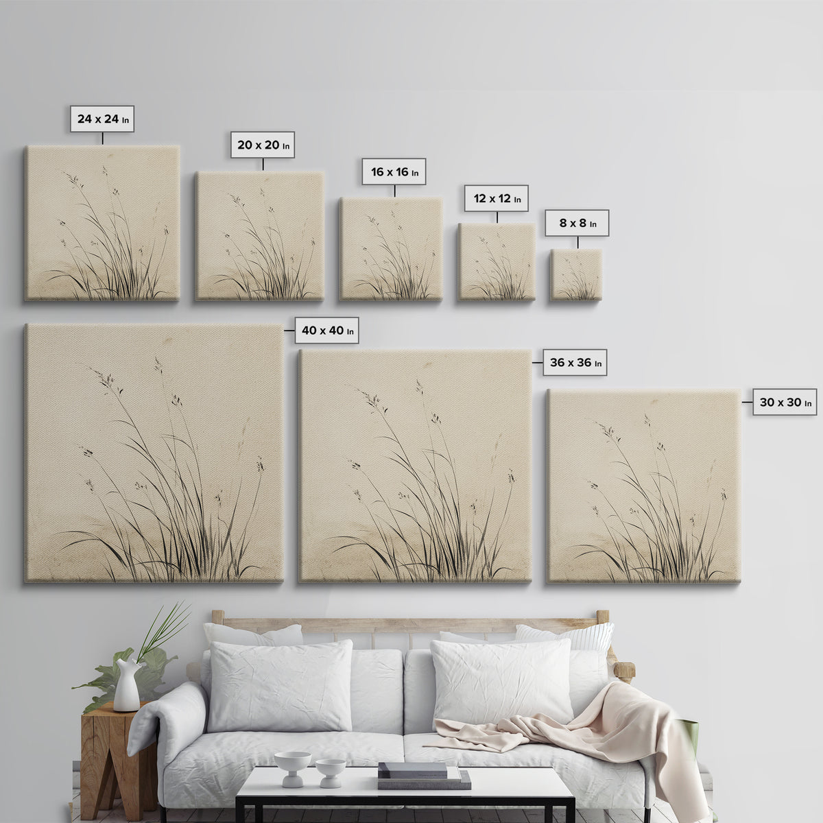 Delicate Black And White Minimalist Floral Wall Art With Grass Stalks Canvas Print Perfect For Modern Home Decor And Living Room Wall