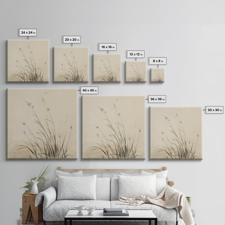 Delicate Black And White Minimalist Floral Wall Art With Grass Stalks Canvas Print Perfect For Modern Home Decor And Living Room Wall
