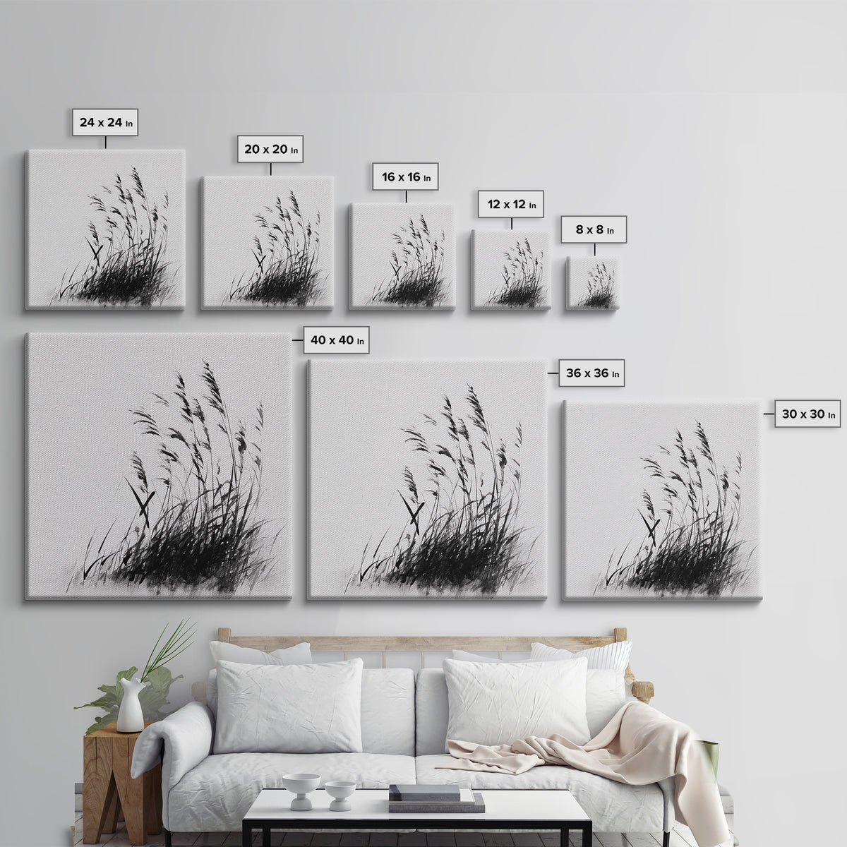 Minimalist Ink Grass Wall Art, Black And White Japanese Style Painting, Modern Minimal Wall Decor Fine Art Print