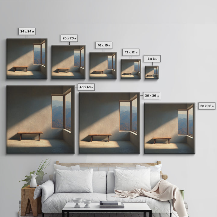 Minimalist Mountain View Bench Wall Art Modern Landscape Print Neutral Home Decor Living Room Wall Art Canvas Print