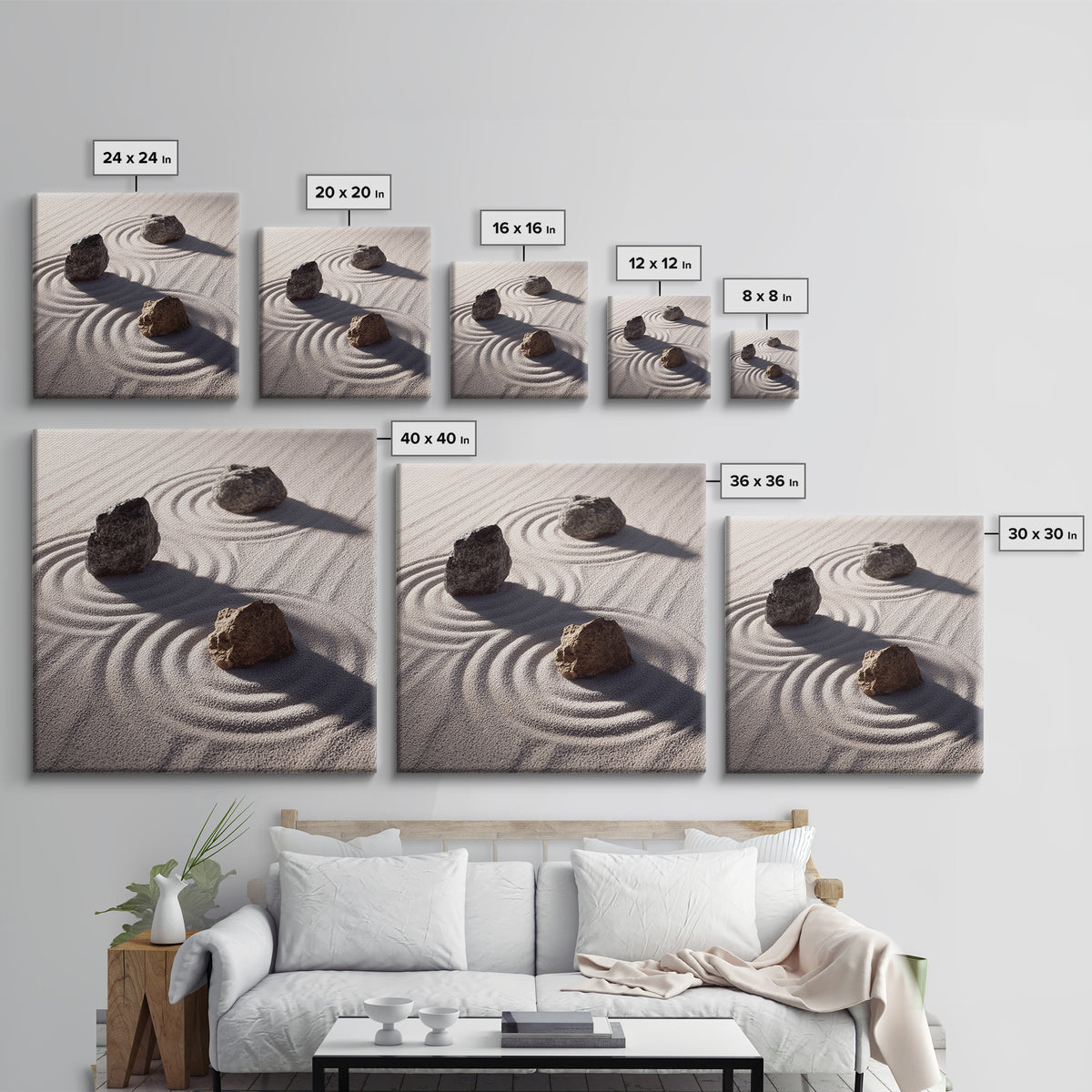 Minimalist Zen Rock Garden Wall Art, Neutral Japanese Canvas Print, Wabi Sabi Decor, Calming Modern Bedroom And Spa Wall Art
