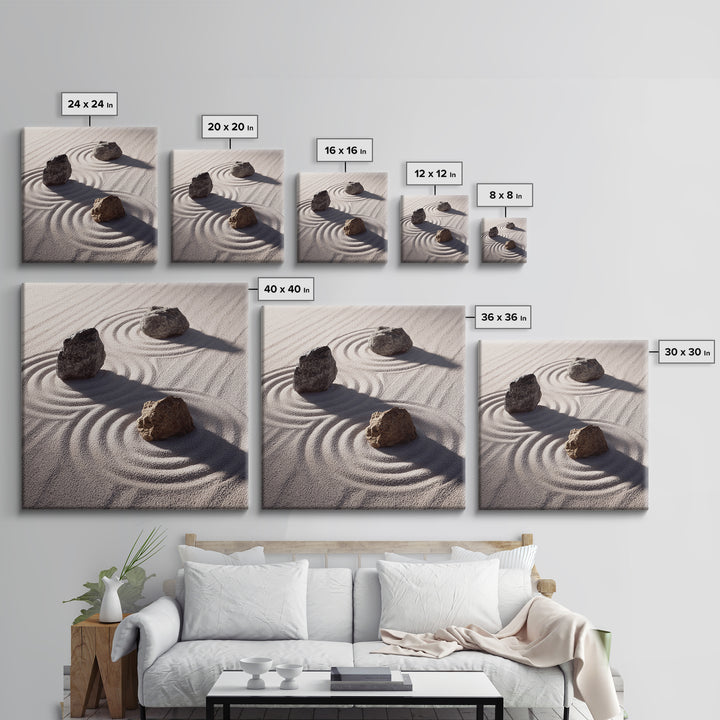 Minimalist Zen Rock Garden Wall Art, Neutral Japanese Canvas Print, Wabi Sabi Decor, Calming Modern Bedroom And Spa Wall Art