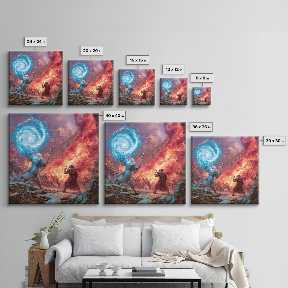 Epic Wizard Battle Canvas Print, Fantasy Wall Art With Fire Magic Portal, Dungeons And Dragons Decor, Gamer Room Gift, Epic Art