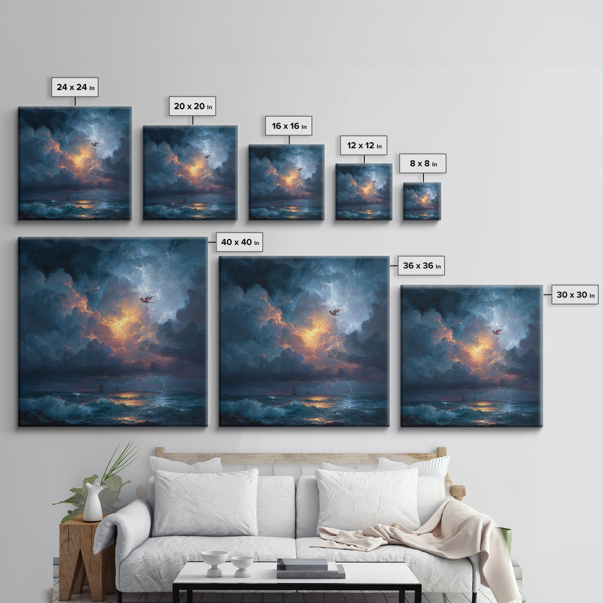 Stormy Ocean Dragon Seascape Canvas Print, Moody Coastal Wall Art, Dark Fantasy Landscape, Nautical Decor Gift For Him, Storm Art