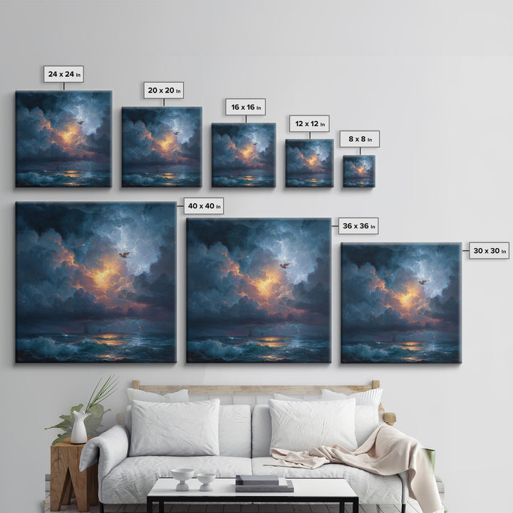 Stormy Ocean Dragon Seascape Canvas Print, Moody Coastal Wall Art, Dark Fantasy Landscape, Nautical Decor Gift For Him, Storm Art