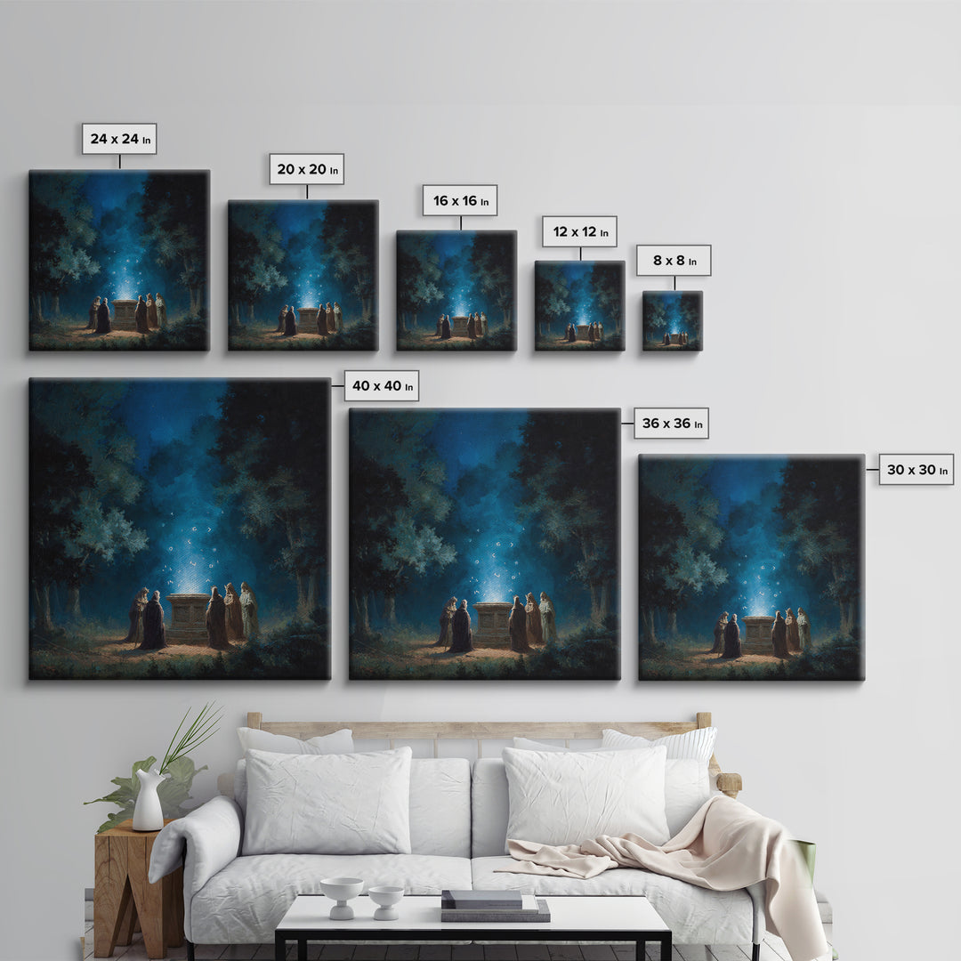 Moonlit Forest Ritual Altar Wall Art, Dark Fantasy Canvas Print, Mystical Gothic Decor, Spiritual Wizard Art Print Gift Decor