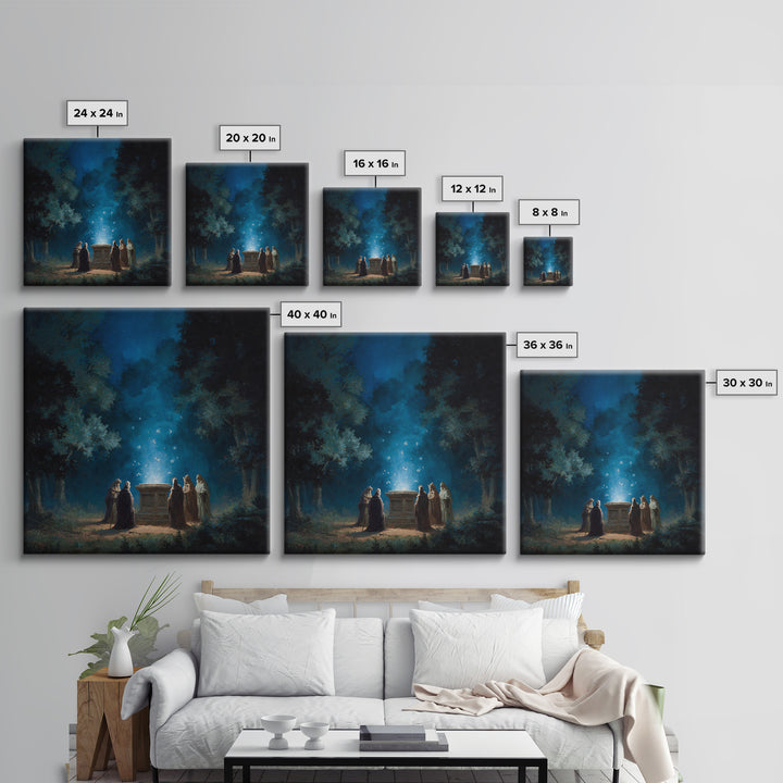 Moonlit Forest Ritual Altar Wall Art, Dark Fantasy Canvas Print, Mystical Gothic Decor, Spiritual Wizard Art Print Gift Decor