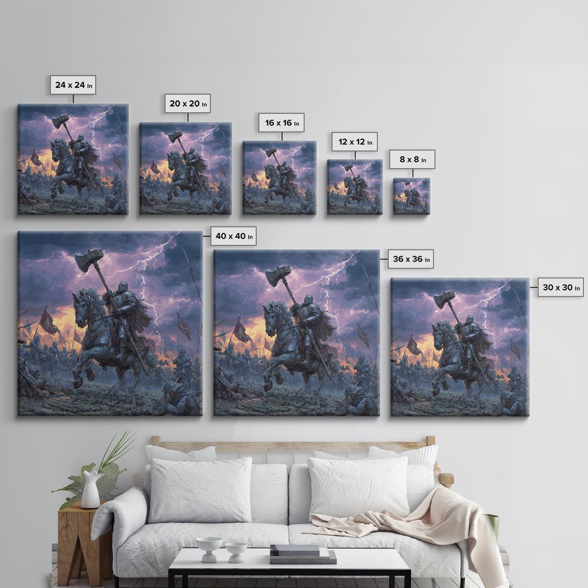 Mounted Knight With War Axe Wall Art, Medieval Battle Canvas Print, Stormy Fantasy Decor, Gothic Warrior Gift For Him Print