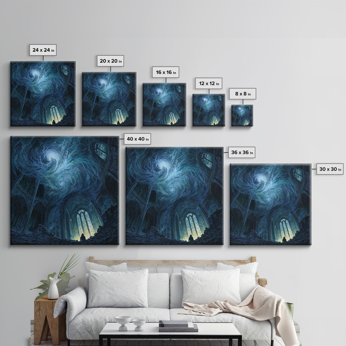 Swirling Starry Cathedral Ruins Wall Art, Gothic Canvas Print, Celestial Fantasy Decor, Moody Dark Academia Gift For Her