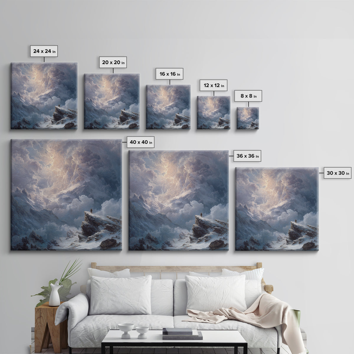 Lone Explorer On Snowy Mountain Storm Canvas Print, Winter Landscape Wall Art, Moody Nature Decor, Adventure Gift For Him
