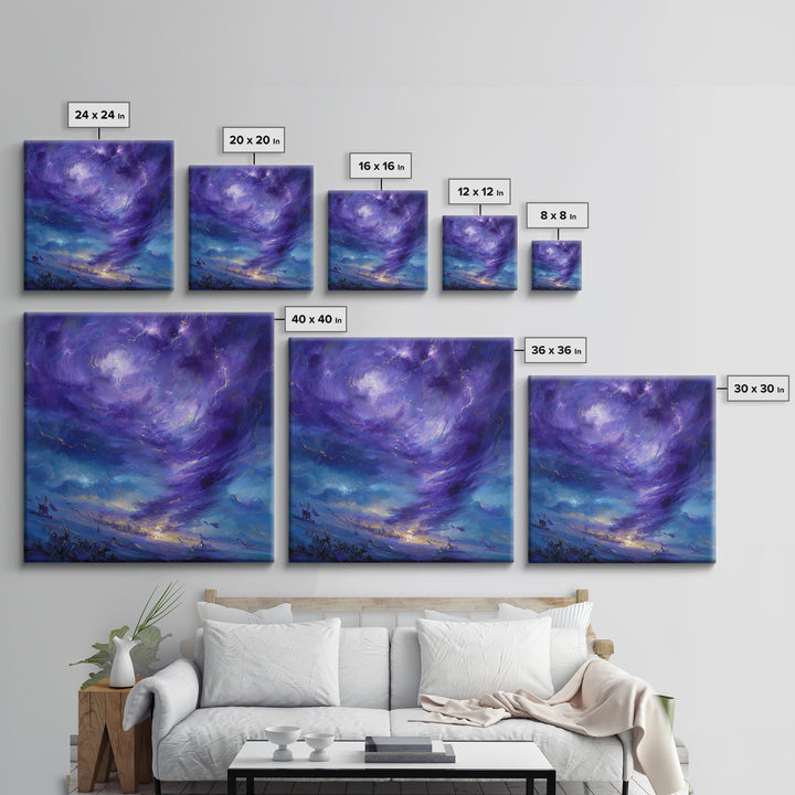 Purple Storm Vortex Wall Art, Abstract Fantasy Seascape Canvas Print, Moody Ocean Decor, Dramatic Wizard Battle Gift For Home Decor