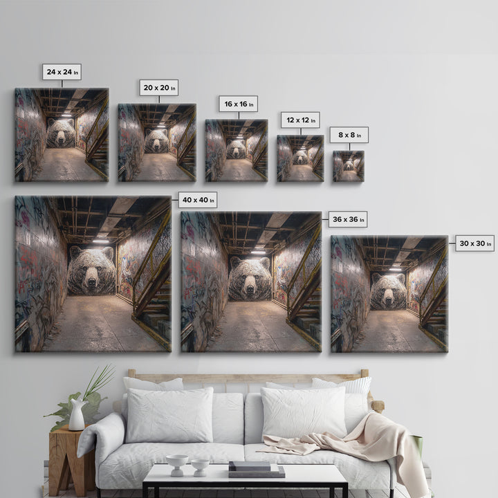 White Bear Graffiti Mural Wall Art, Urban Street Art, Animal Wall Decor, Contemporary Canvas, Office Decor Gift, Industrial Home Decor