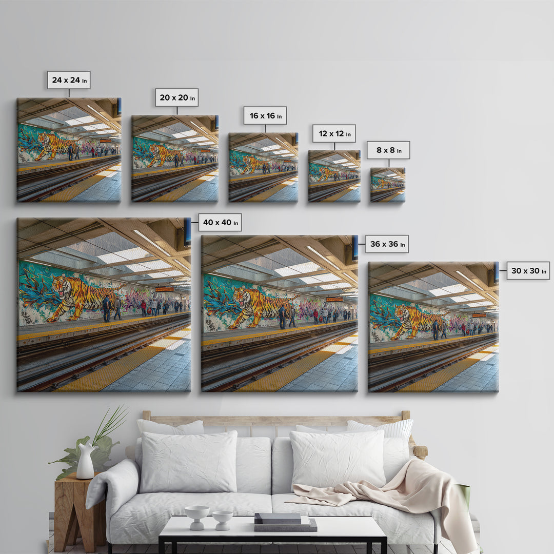 Tiger Subway Graffiti Mural Canvas Print, Urban Wall Art, Animal Wall Decor, Transit Station Decor, Contemporary Art, Housewarming Gift