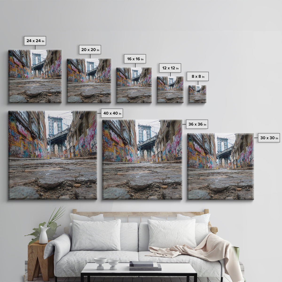 Cobblestone Alley And Bridge Wall Art, Urban Graffiti Photography Print, New York City Decor, Industrial Wall Decor, Travel Poster