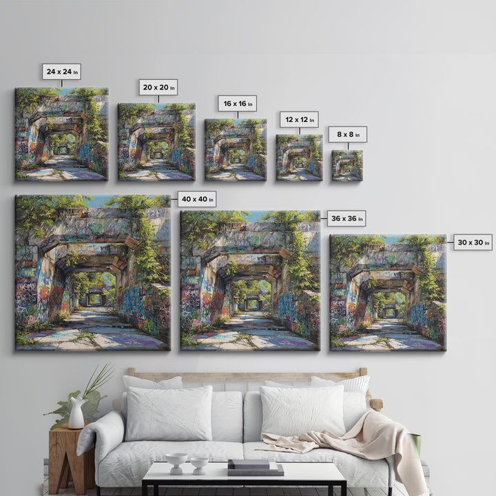 Overgrown Graffiti Concrete Passage Wall Art, Urban Street Art, Industrial Wall Decor, Modern City Home Decor Print For Loft