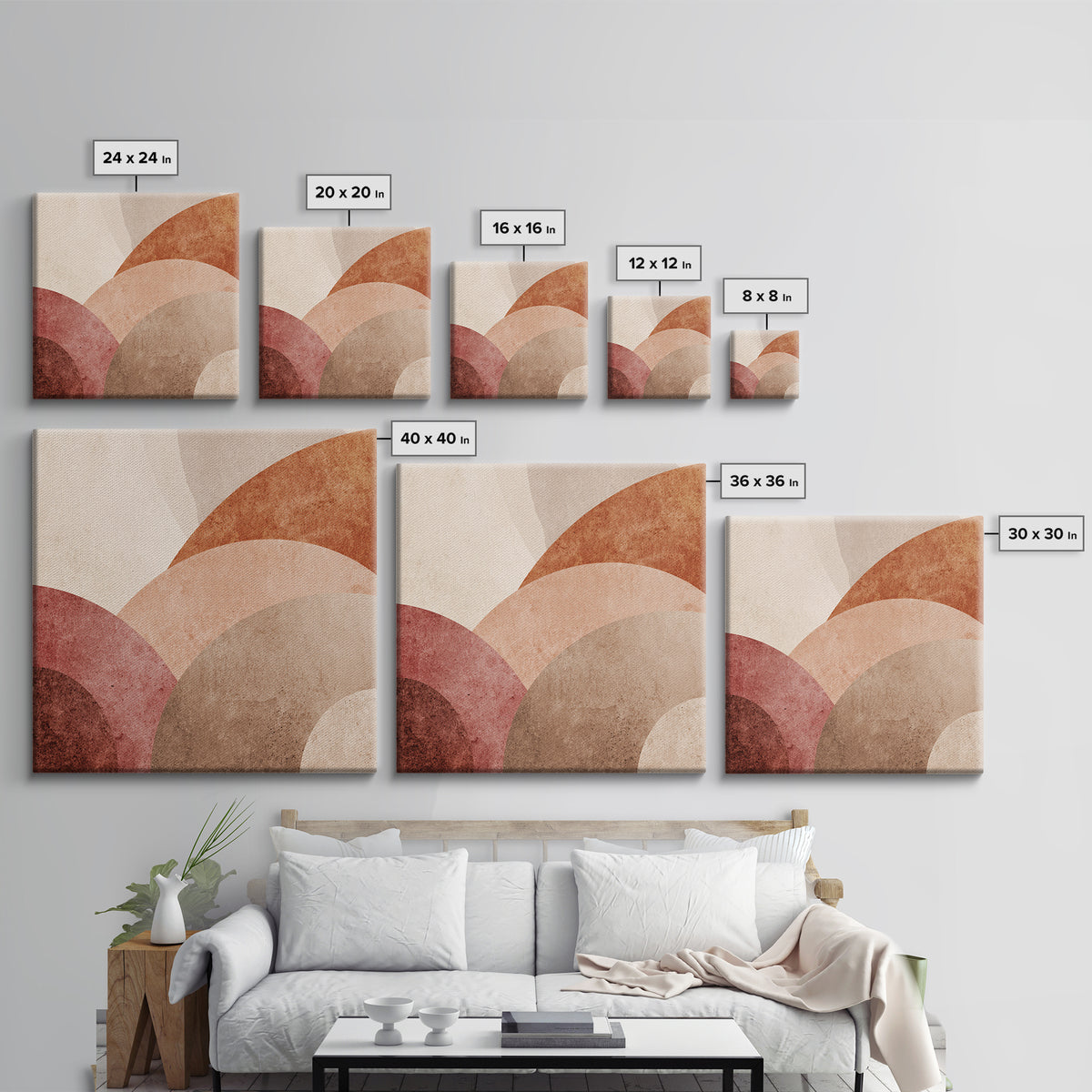 Layered Terracotta Arches Abstract Wall Art, Neutral Canvas Print For Boho Decor, Modern Living Room Decor, And Office Decor