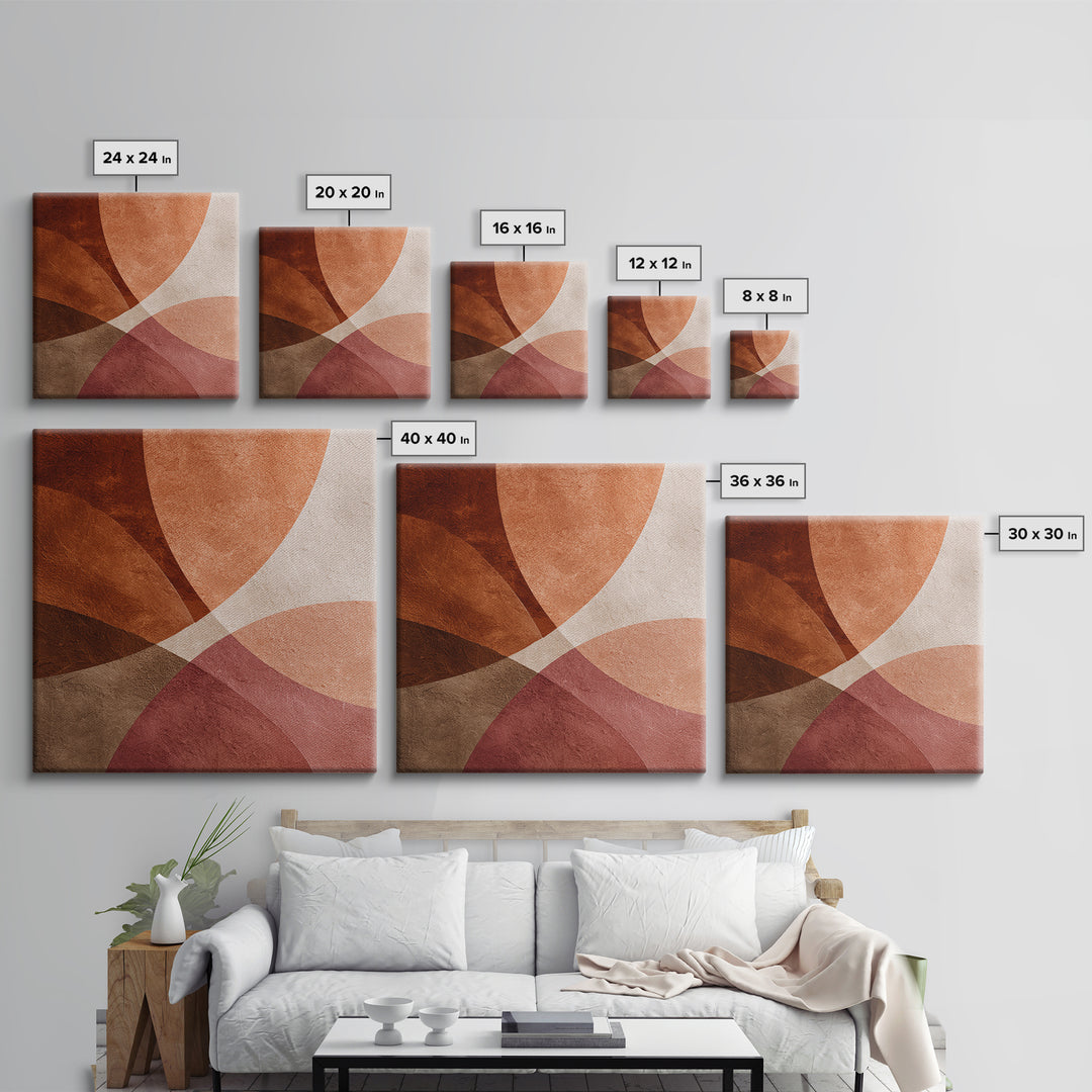 Rust Red Overlapping Shapes Canvas Print, Abstract Wall Art For Mid Century Modern Decor, Earth Tone Home Decor, And Office Decor