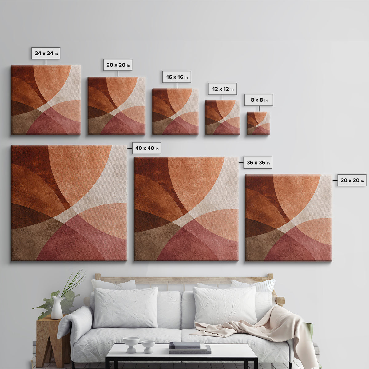 Rust Red Overlapping Shapes Canvas Print, Abstract Wall Art For Mid Century Modern Decor, Earth Tone Home Decor, And Office Decor