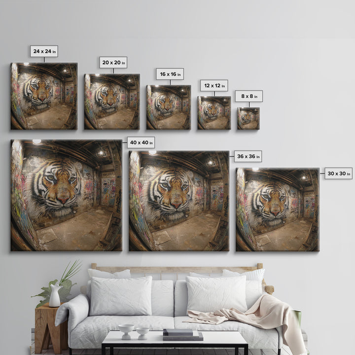 Realistic Tiger Mural In Graffiti Alley Wall Art, Urban Street Art, Big Cat Decor, Wildlife Art Print, Edgy Home Decor, Gift