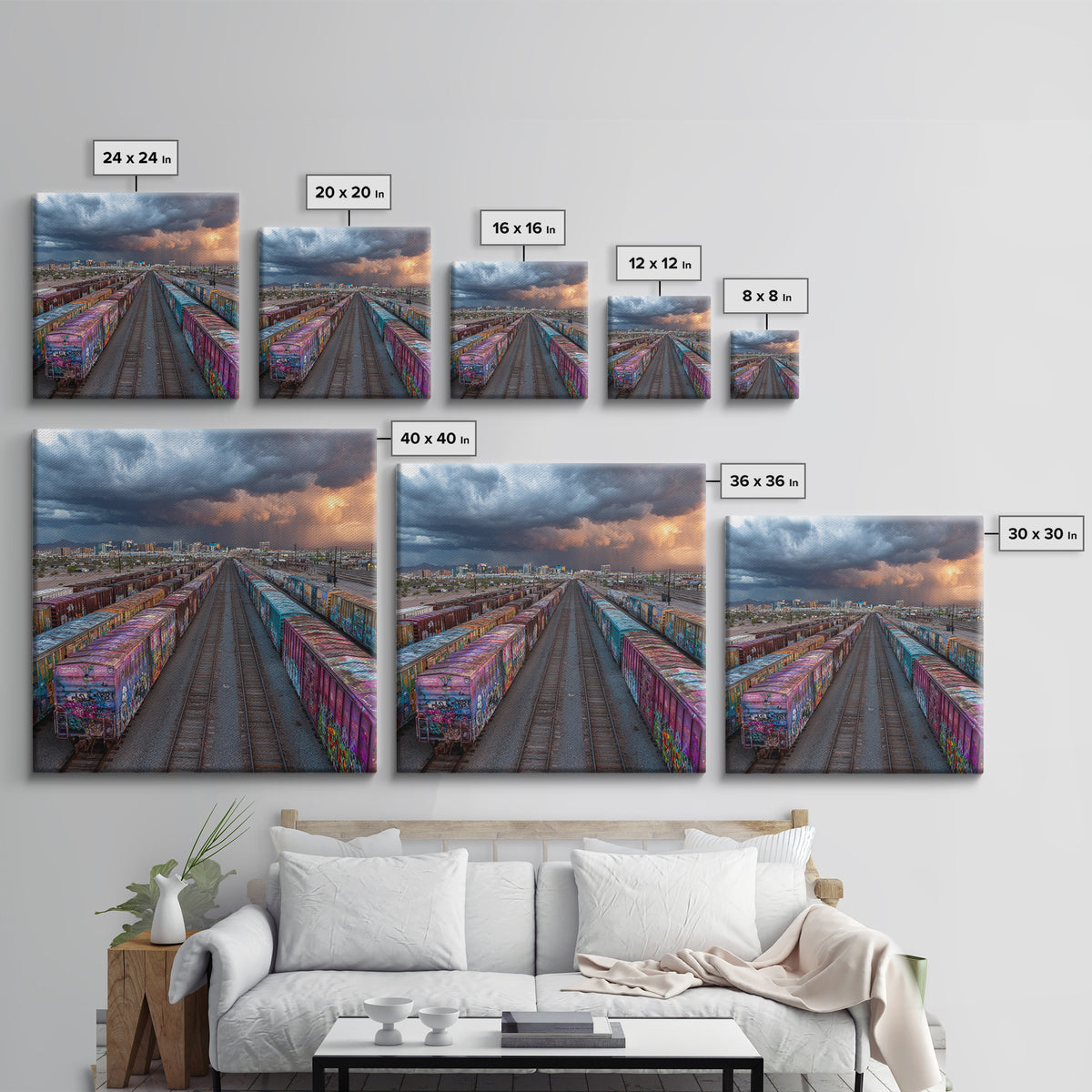 Graffiti Freight Train Yard Wall Art, Urban Street Art Canvas Print, Modern Industrial City Decor, Colorful Office Wall Art