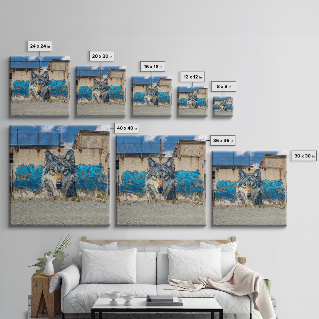 Blue Wolf Graffiti Mural Wall Art, Urban Street Art Print, Wildlife Wall Decor, Industrial Loft Home Decor, Gift For Him