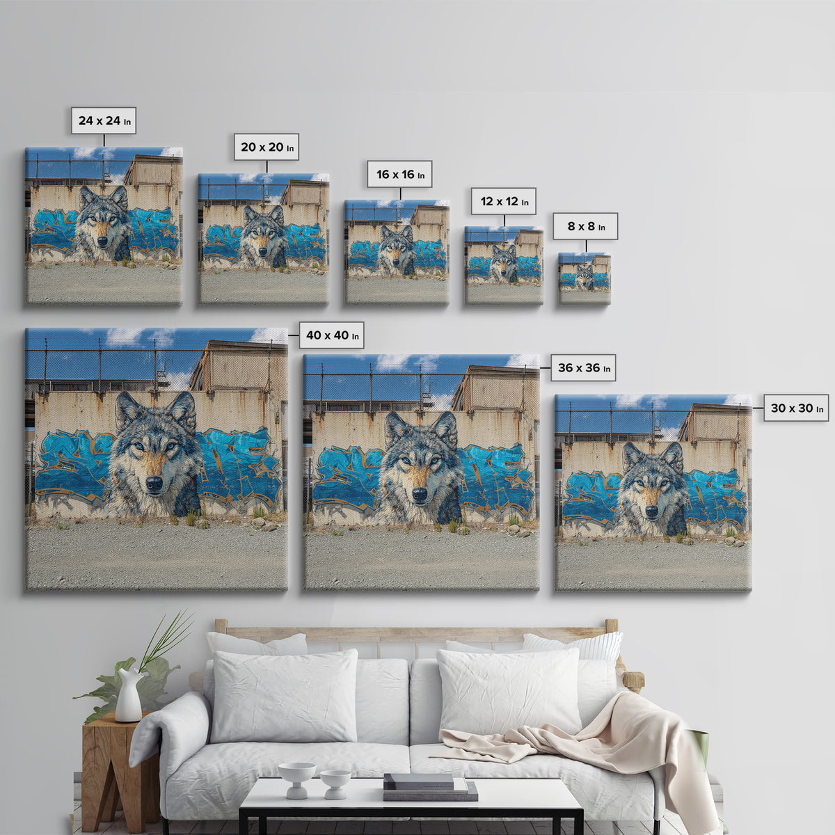 Blue Wolf Graffiti Mural Wall Art, Urban Street Art Print, Wildlife Wall Decor, Industrial Loft Home Decor, Gift For Him