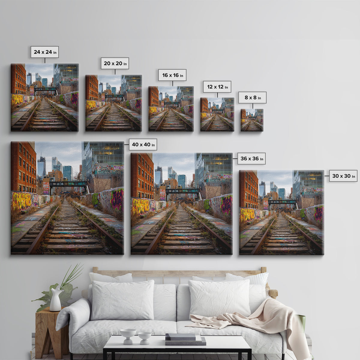 Abandoned Graffiti Railway Through City Wall Art, Urban Landscape Photography For Loft Decor And Modern Office Wall Decor