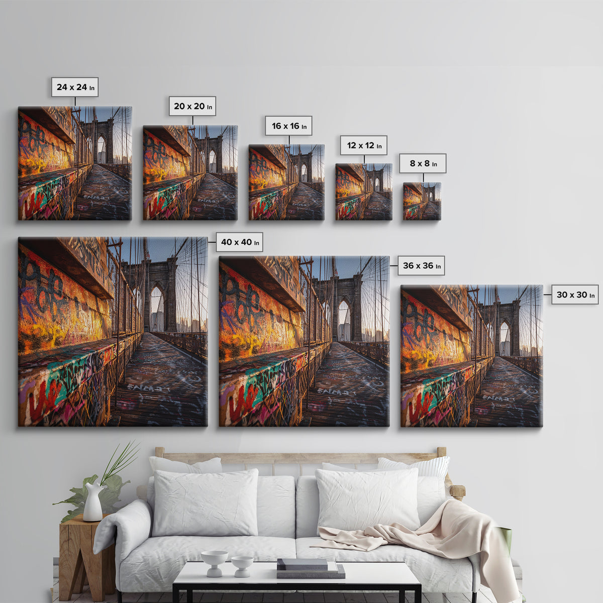Graffiti Covered Brooklyn Bridge Walkway Wall Art, Urban Street Art Canvas Print, New York Travel Decor, Cool Apartment Poster