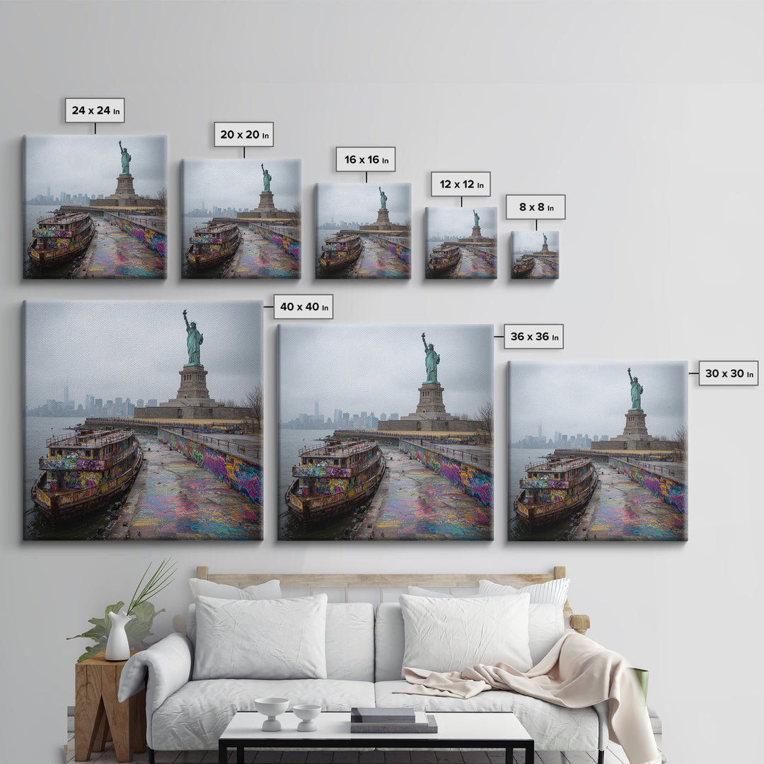 Statue Of Liberty And Graffiti Harbor Wall Art, NYC Travel Print, Urban Street Art Decor, New York City Gift For Living Room Decor