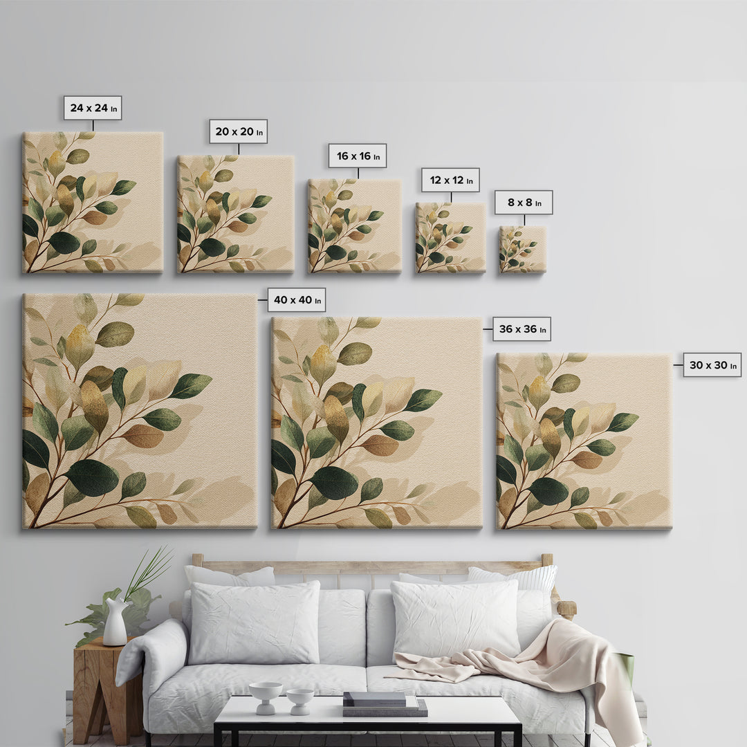 Eucalyptus Leaves Botanical Wall Art, Earth Tone Canvas Print, Neutral Nature Decor, Modern Farmhouse Living Room Art Print