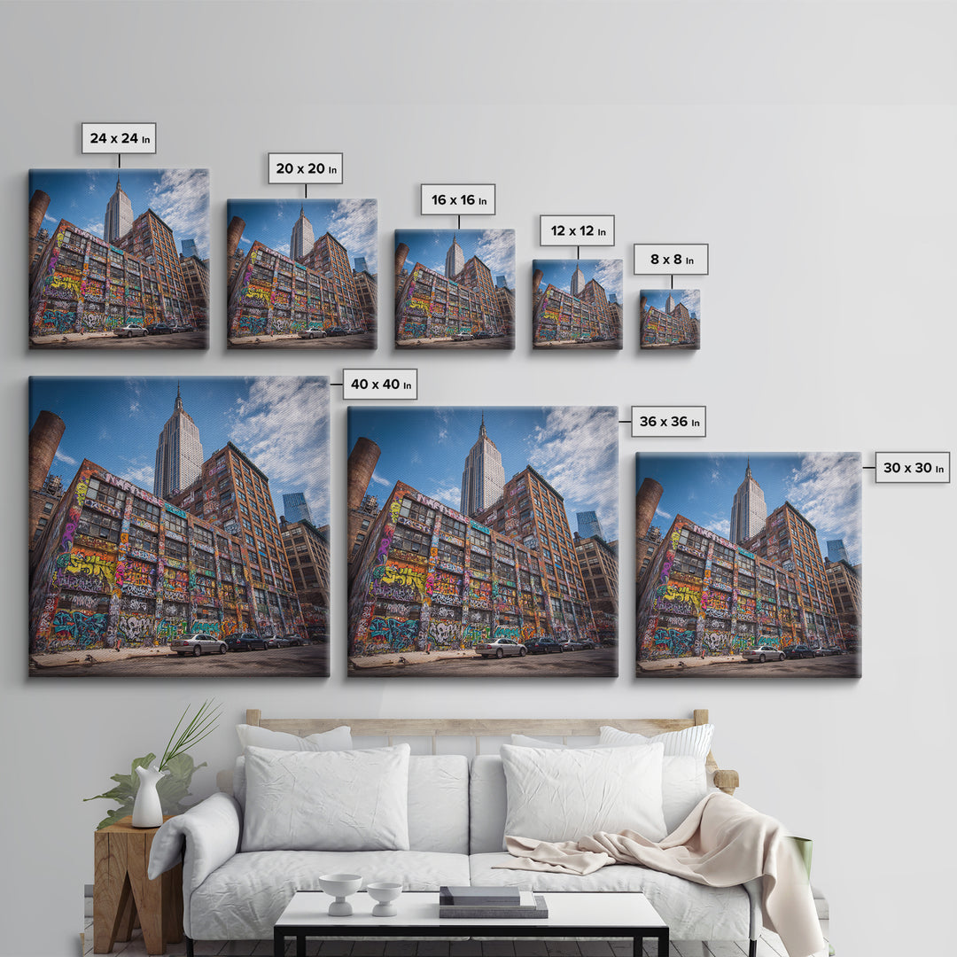 Empire State Graffiti Building Wall Art, NYC Urban Canvas Print, Street Art Decor, New York City Office Wall Decor Gift For Him