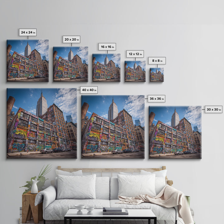 Empire State Graffiti Building Wall Art, NYC Urban Canvas Print, Street Art Decor, New York City Office Wall Decor Gift For Him