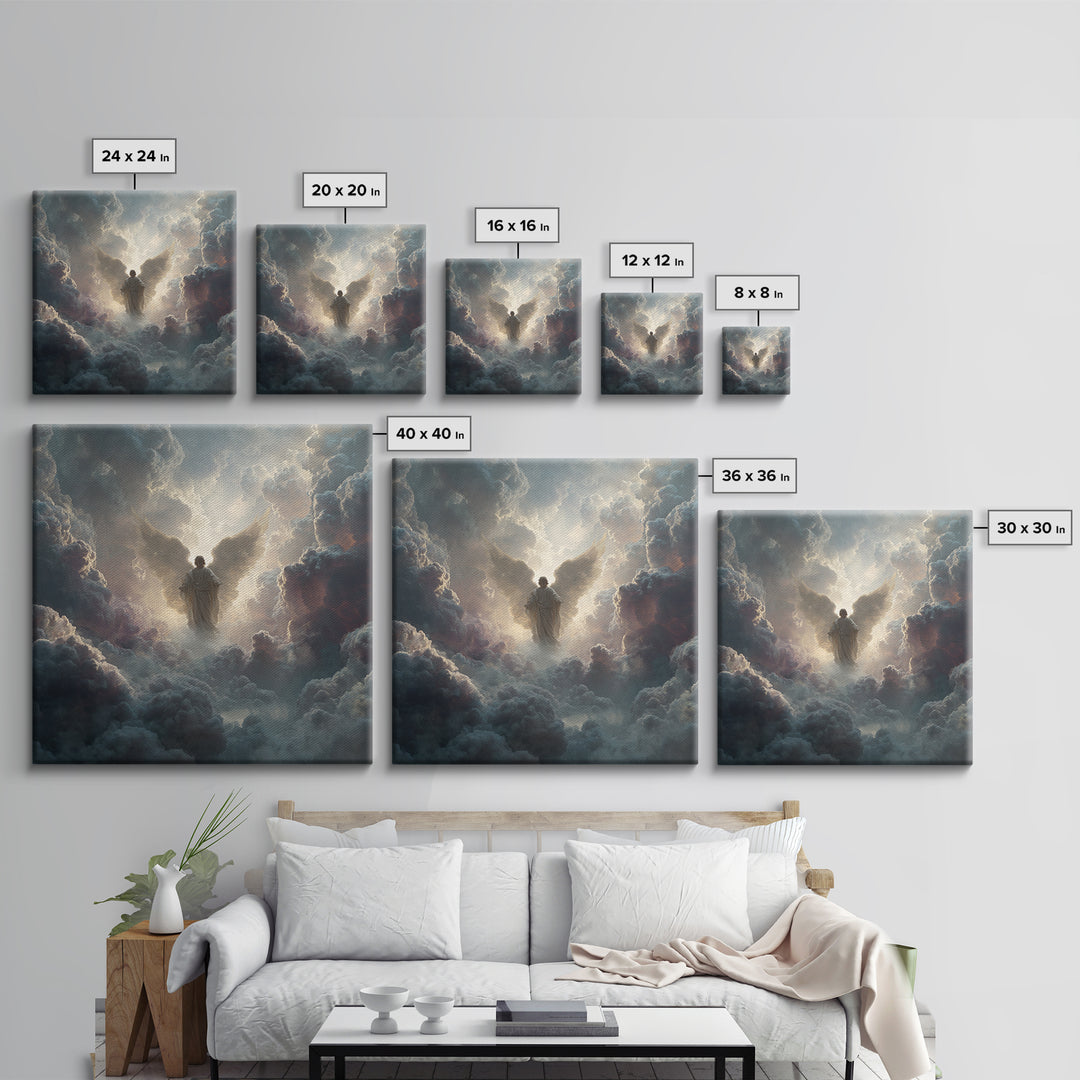Radiant Angel In Storm Clouds Wall Art, Celestial Religious Art Print, Spiritual Home Decor, Dramatic Christian Canvas Print