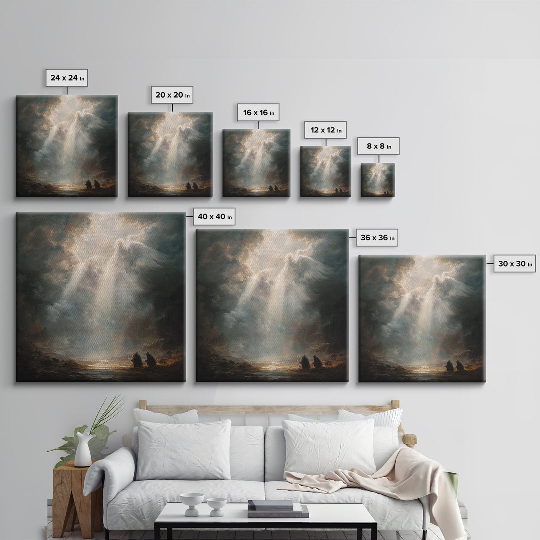 Radiant Angel Emerging From Storm Clouds Framed Canvas Print, Spiritual Wall Art, Religious Home Decor, Prayer Room Gift