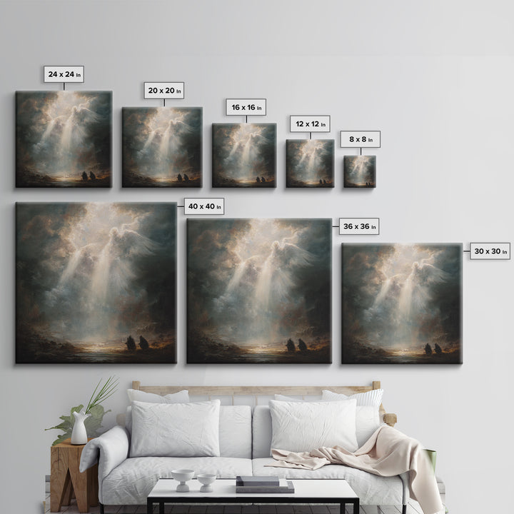 Radiant Angel Emerging From Storm Clouds Framed Canvas Print, Spiritual Wall Art, Religious Home Decor, Prayer Room Gift