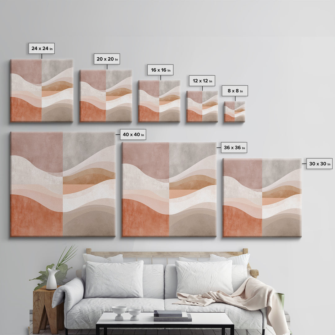Terracotta Abstract Waves Wall Art, Neutral Beige Canvas Print, Modern Boho Decor, Earth Tone Living Room Wall Art Print