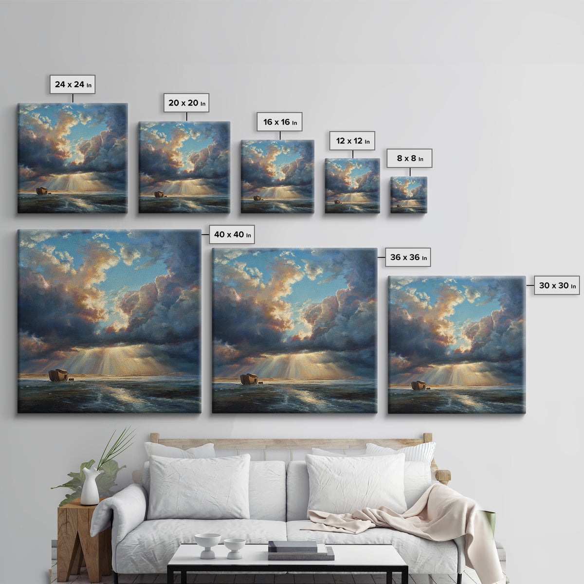 Noah's Ark Storm Clouds Wall Art, Christian Canvas Print, Ocean Seascape Painting, Bible Story Decor, Inspirational Gift