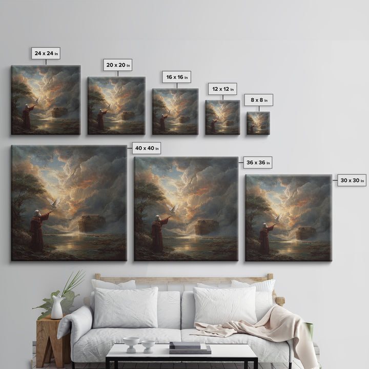 Noah Releasing Dove Before Storm Canvas Print, Biblical Wall Art, Christian Artwork, Dramatic Landscape Decor, Faith Gift