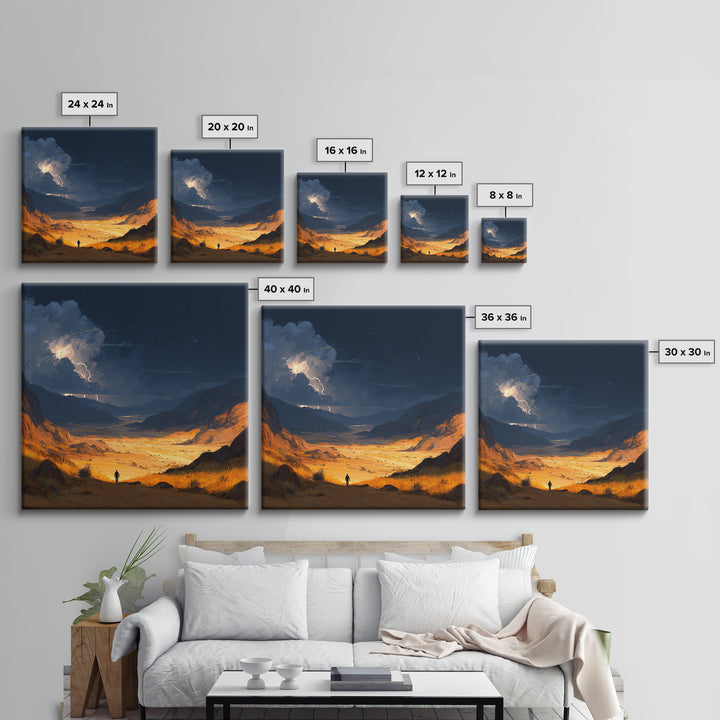 Stormy Desert Valley Wall Art, Lightning Landscape Painting, Moody Mountain Decor, Large Nature Art Print, Gift For Him, Home Decor