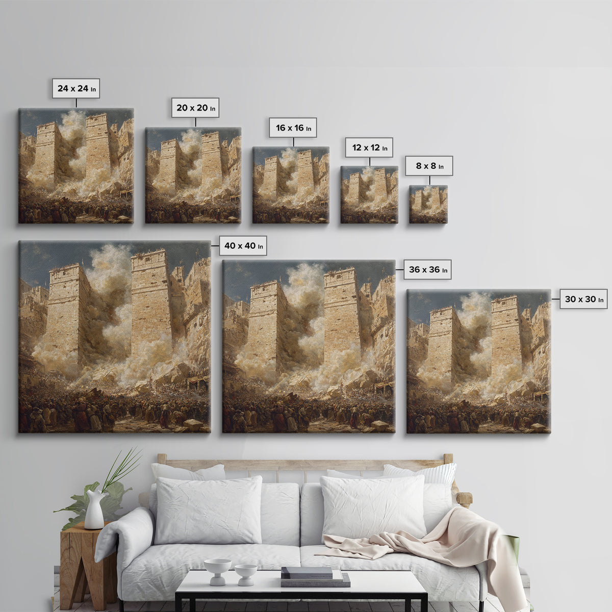 Epic Ancient Siege City Collapse Wall Art, Biblical Battle Canvas Print, Historical Drama, Medieval Decor, Statement Artwork
