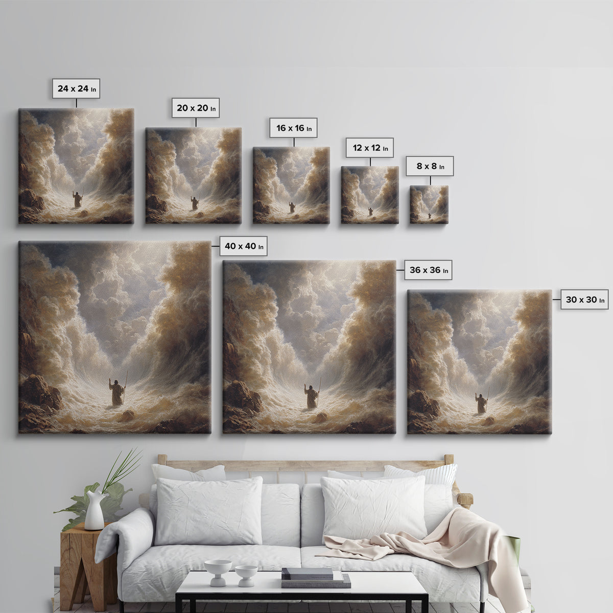 Moses Parting The Red Sea Wall Art, Biblical Canvas Print, Christian Home Decor, Religious Gift, Dramatic Seascape Painting Print